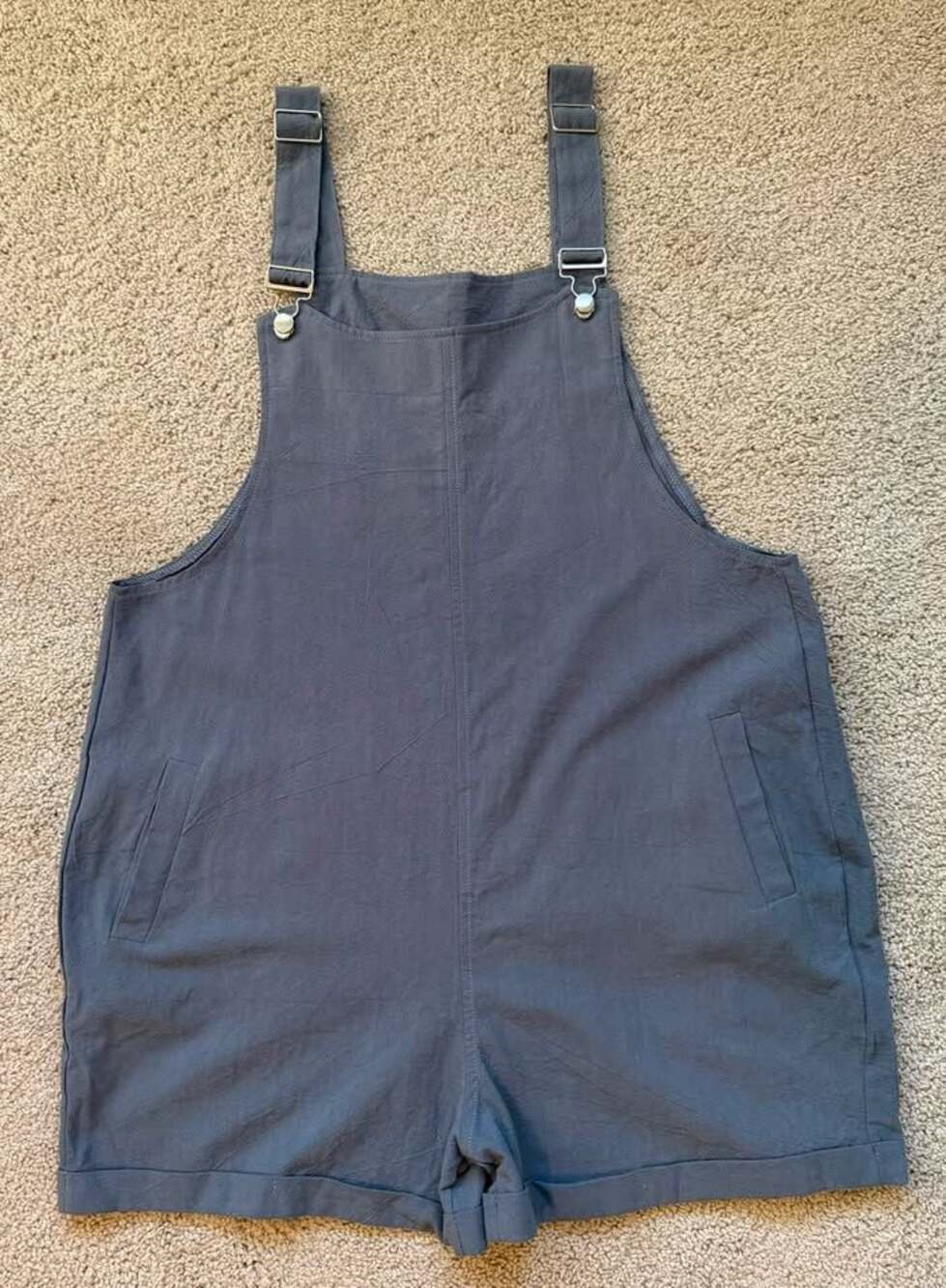 Blue Linen-Blend Short Overalls NWT